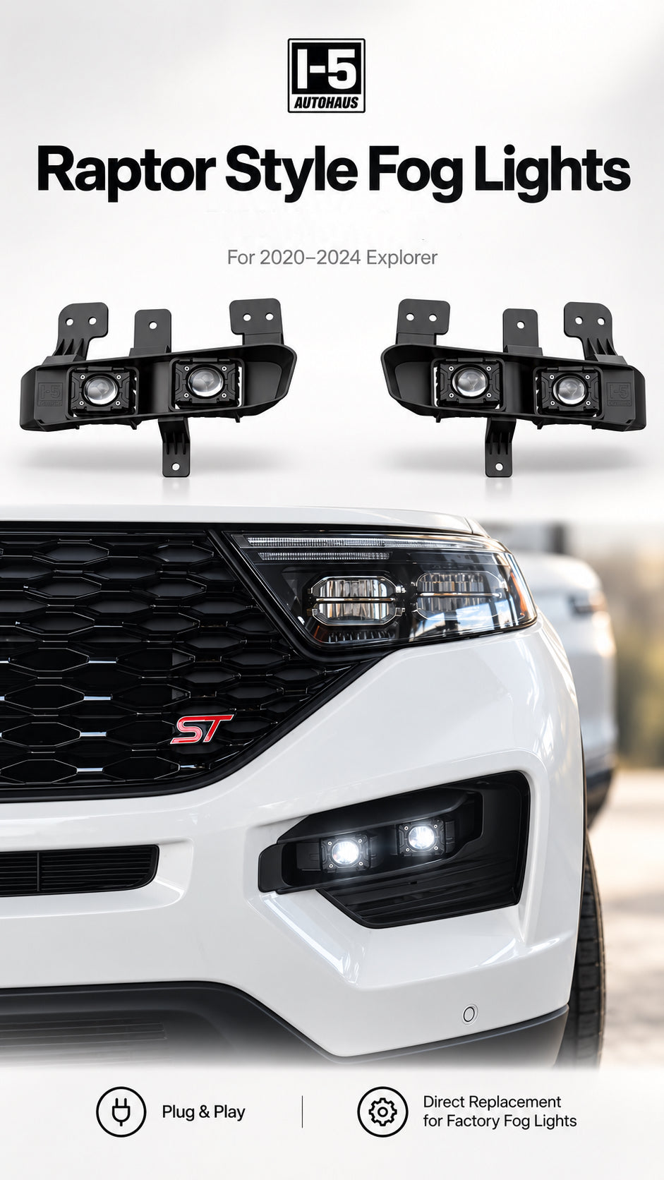 i-5Autohaus Raptor Style LED Fog Lights for 2020-2024 Ford Explorer